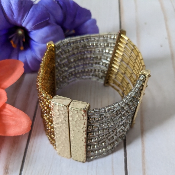 Silver and Gold Beaded Bracelet - Picture 2 of 4